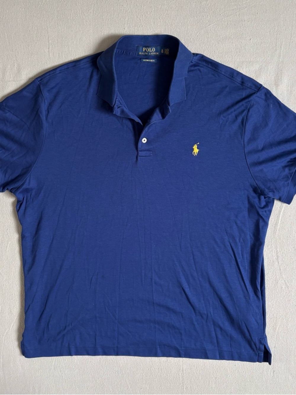 Polo by Ralph Lauren Royal Blue Polo Shirt Custom Slim Fit XL Yellow Logo